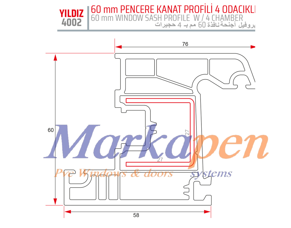 60 LIK PENCERE KANAT PROFİLİ 4 ODA